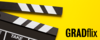 GRADflix with yellow background and movie prop