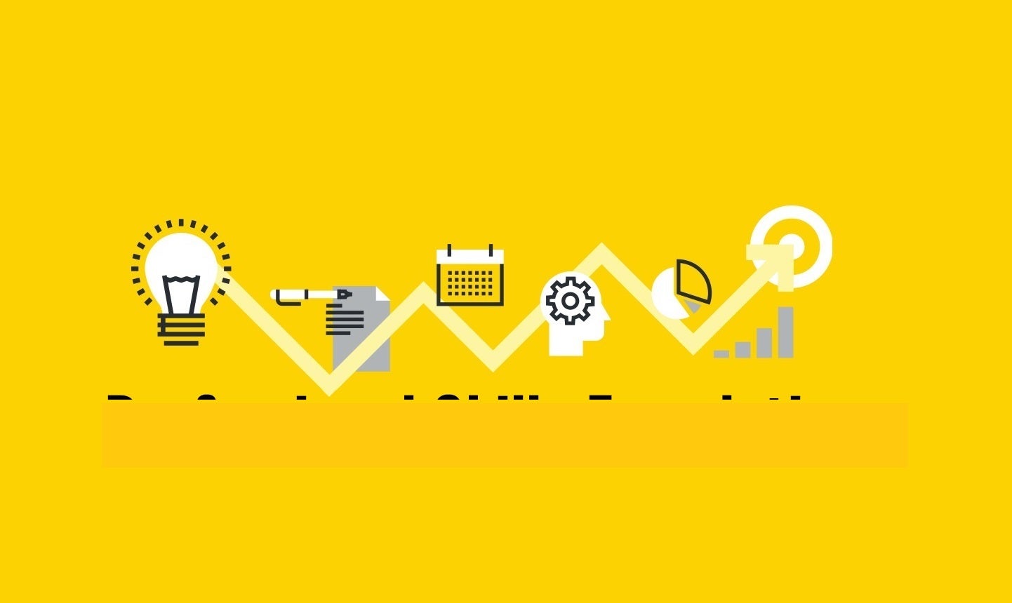 A yellow graphic with a lightbulb and other work related small icons