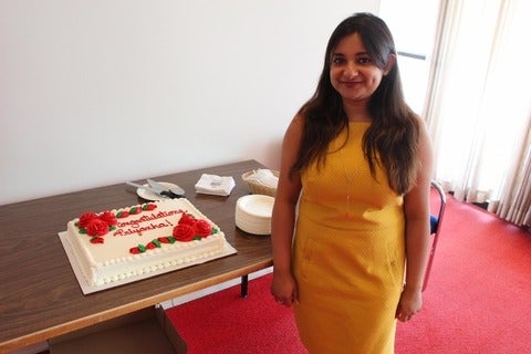 Priyanka Roy with her celebratory cake