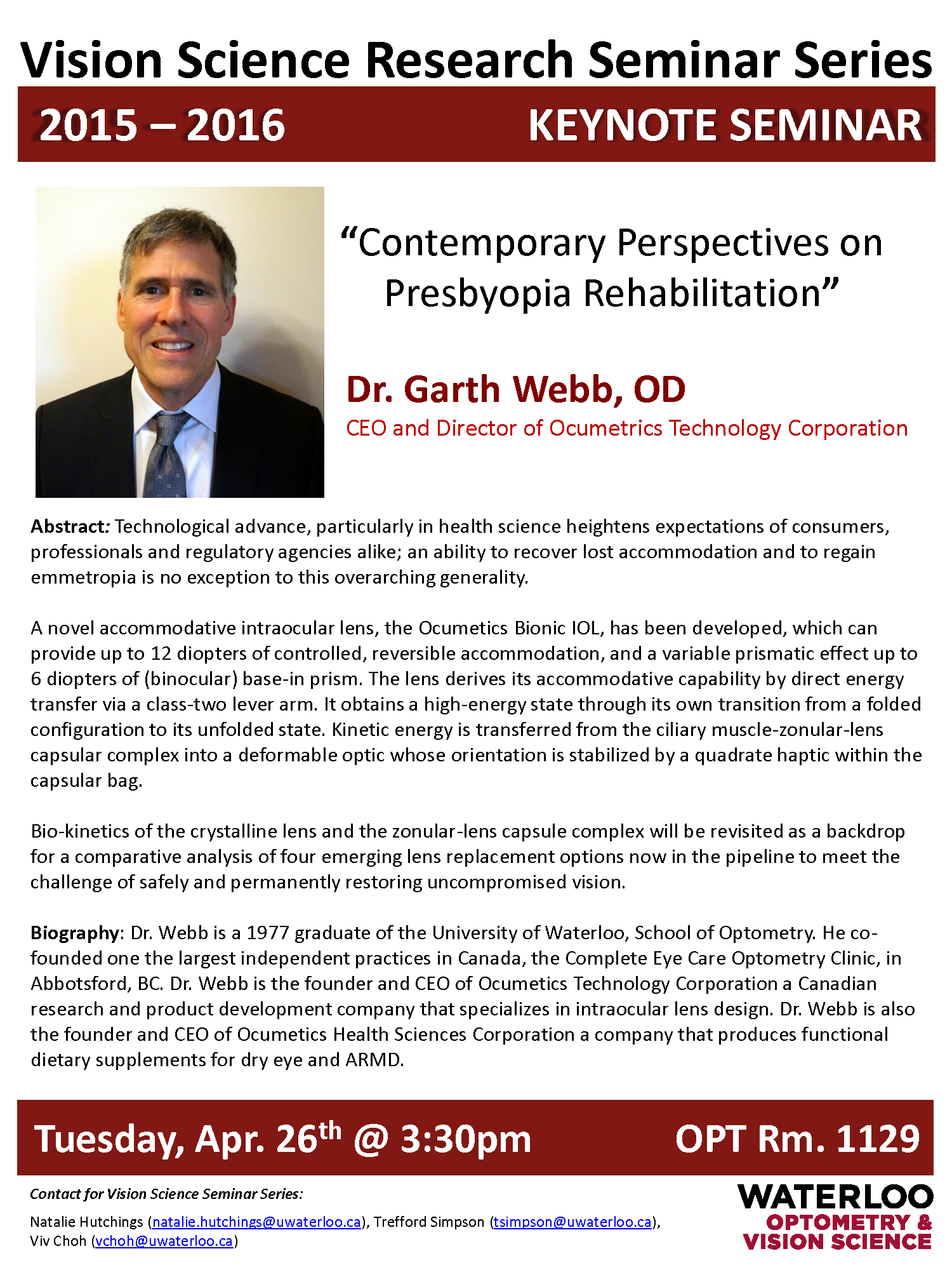 Poster for Dr. Garth Webb talk
