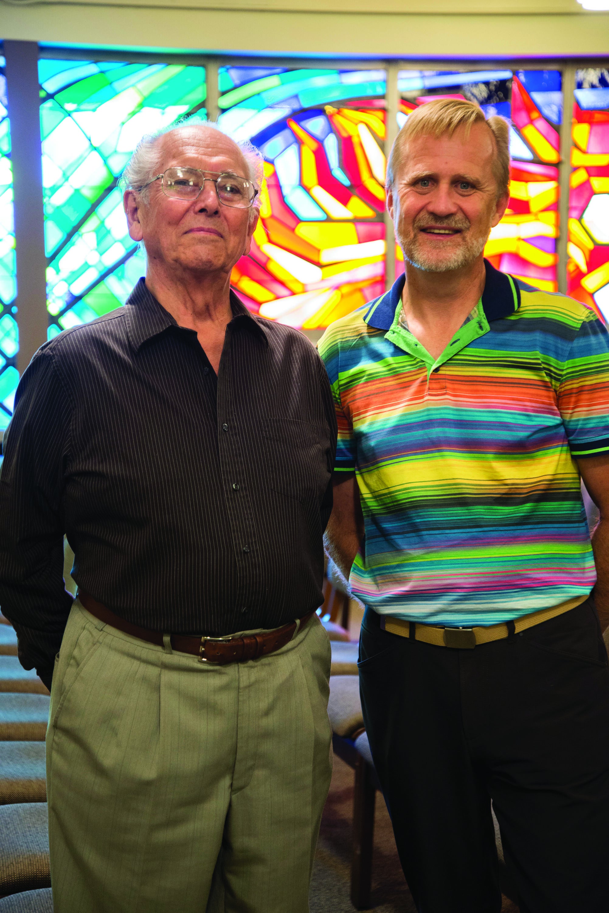 Walter Klaassen and Ed Janzen in the chapel.