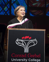 Mary BZ giving a speech at the 2022 Convocation
