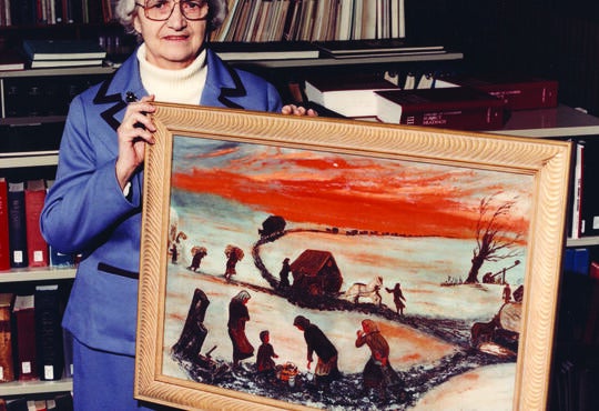 Agatha Schmidt with painting
