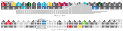 A graphic illustration of the residence rooms, tracking donation progress