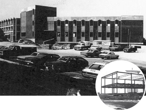 Grebel residece buildings in 1976 and view of construction of a building 