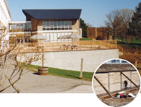 two views of Grebels patio one fully built and one being constructed 