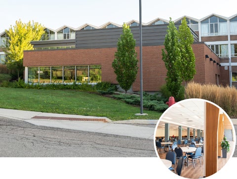 views of Grebels dining room from outside and inside