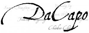 hand written script, with smaller script fading in and out of the largest word: DaCapo