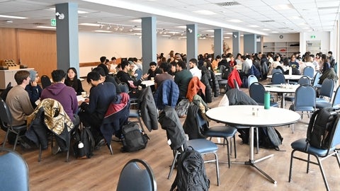 The dining room filled with students
