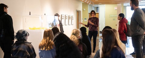 Artist Mary Kavanagh speaks to a PACS class in the Grebel Gallery