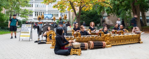 The community Gamelan group plays on the terrace outside the UWwaterloo Rock Garden during orientation week.