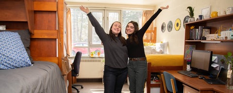 Two students in a Grebel residence room