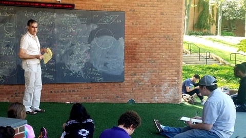 James Overduin teaching a physics course outside