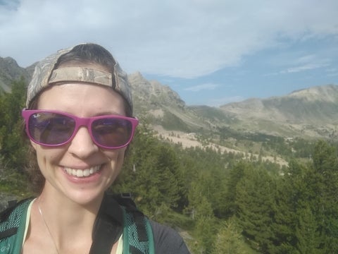 selfie of karen martens in the moutains 