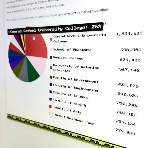 a pie chart on a computer screen, shows Grebel earning 25% of the overal points in the goose game