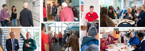 collage of open doors event - people visiting and touring the residence