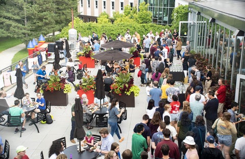 crowd gathered on patio