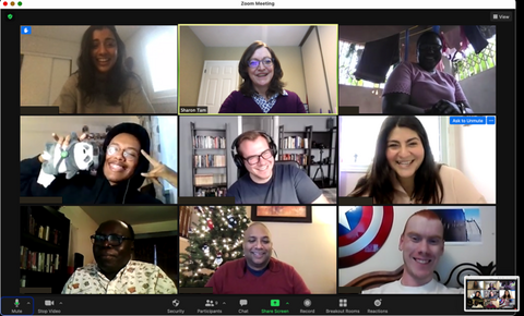 sharon tam and eight others on a zoom call 