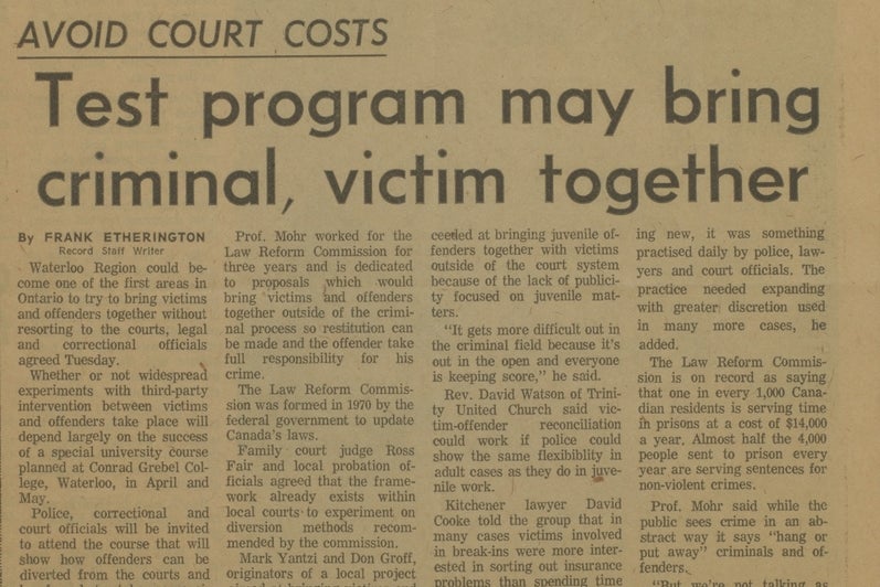 newspaper clipping about a program bringing criminal and victim together 