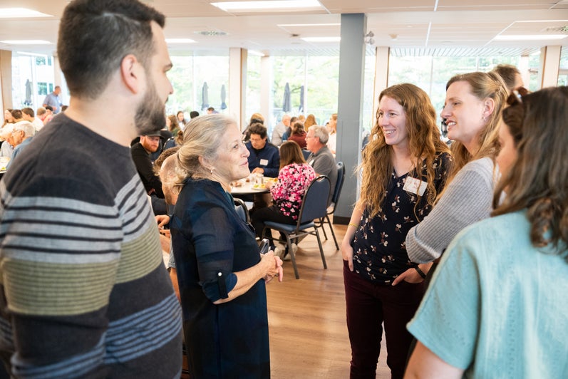Grebel alumni speak to former director of student services Mary Brubacher-Zehr