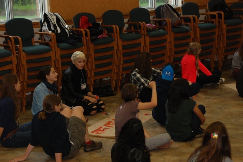 students working in groups