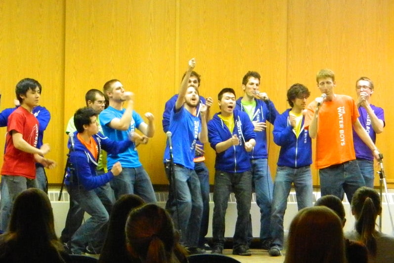 the grebel gents perform on stage as part of the grebel talent show