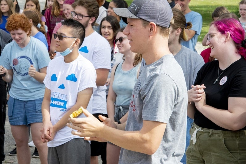 students standing outside together