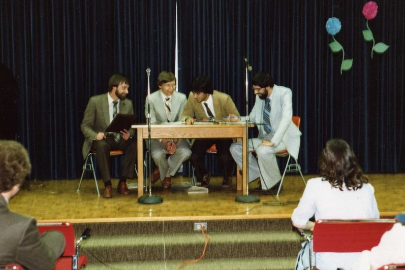 Students perform a skit during the 80s