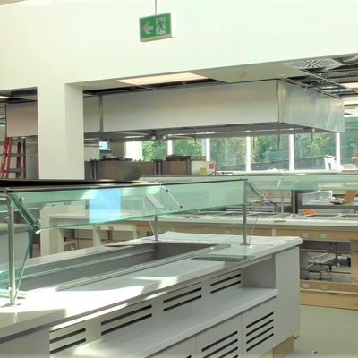 View of the new servery with glass panels