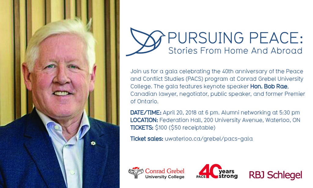 Pursuing Peace graphic with image of Bob Rae