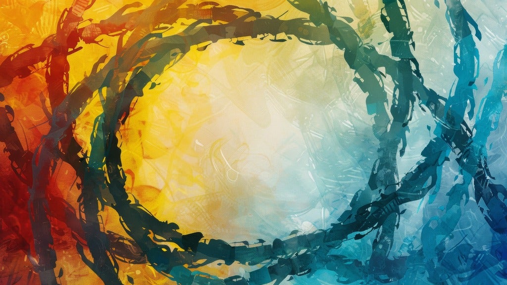 Restorative Justice circles that look like chain link on a colourful background
