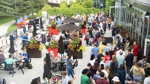birds eye view of grebel reunion on porch 