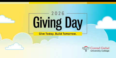 Giving Day 2026 banner, with blue and gold illustrated sky