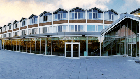 panorama of Grebel Residence from outside