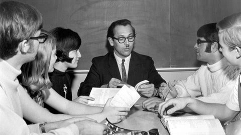Walter Klaassen leading a seminar class, 1969