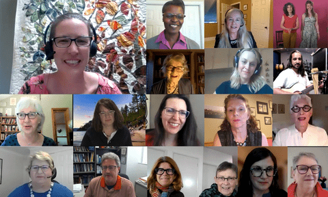A combined photo of screenshots including all 19 live speakers for the conference