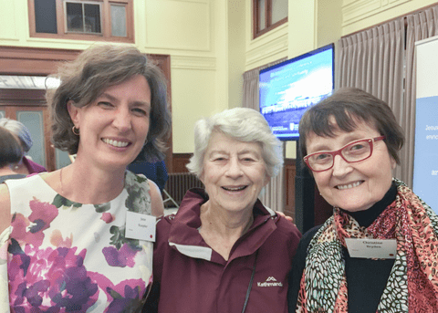 Jane Kuepfer, Elizabeth MacKinlay, and Christine Bryden at the Conference in Canberra Australia in October 2019.