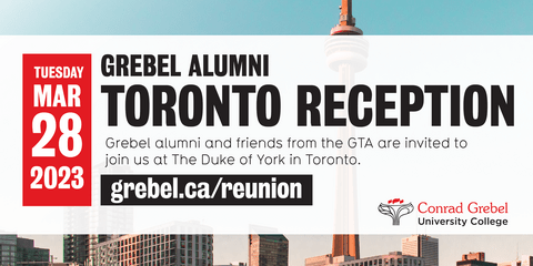 an invitation for alumni in the greater Toronto area for a reception event