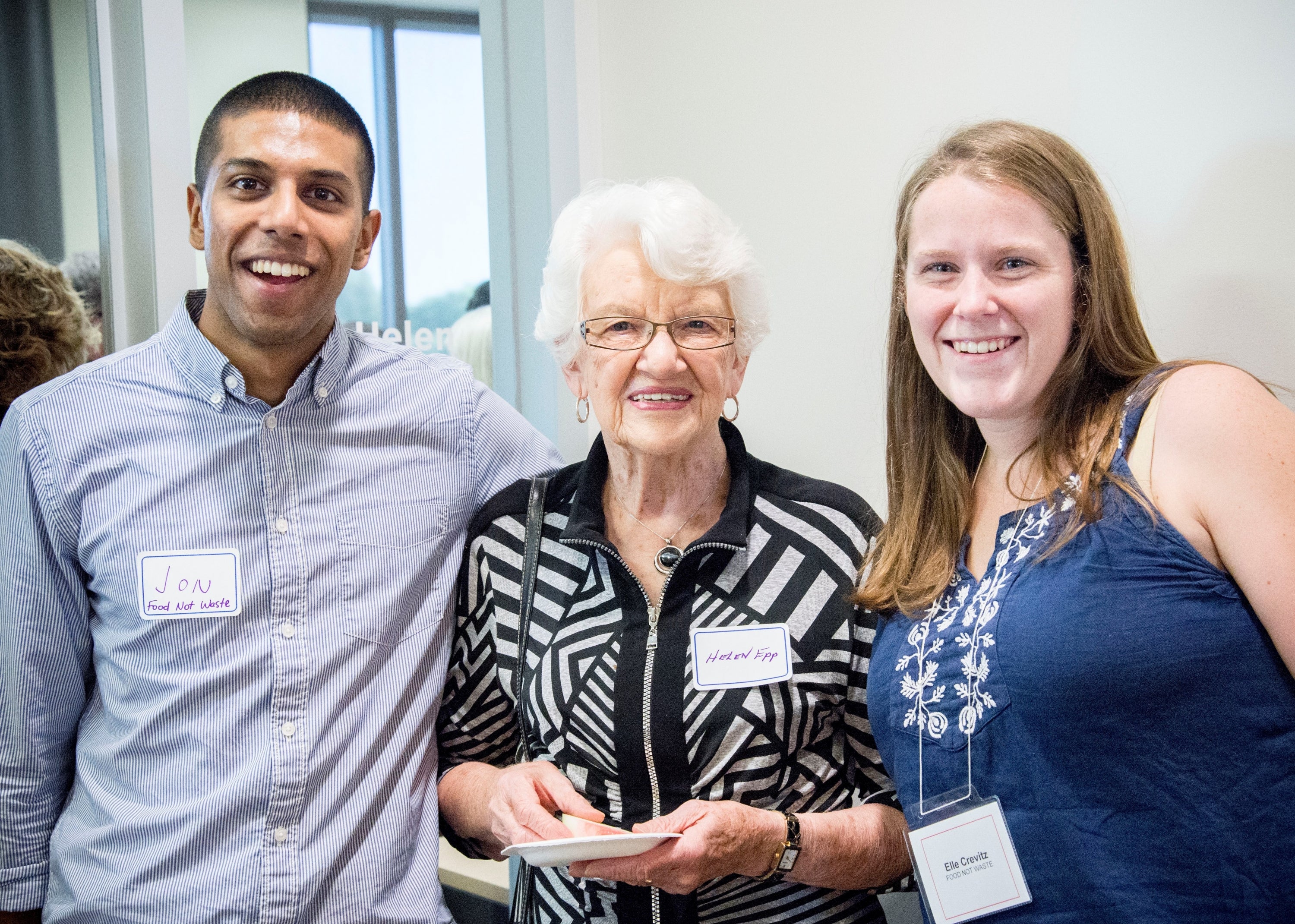 Jonathan Ramzan and PACS grad Elle Crevits (’15) stand with Helen Epp at the open of the Frank and Helen Epp Peace Incubator.