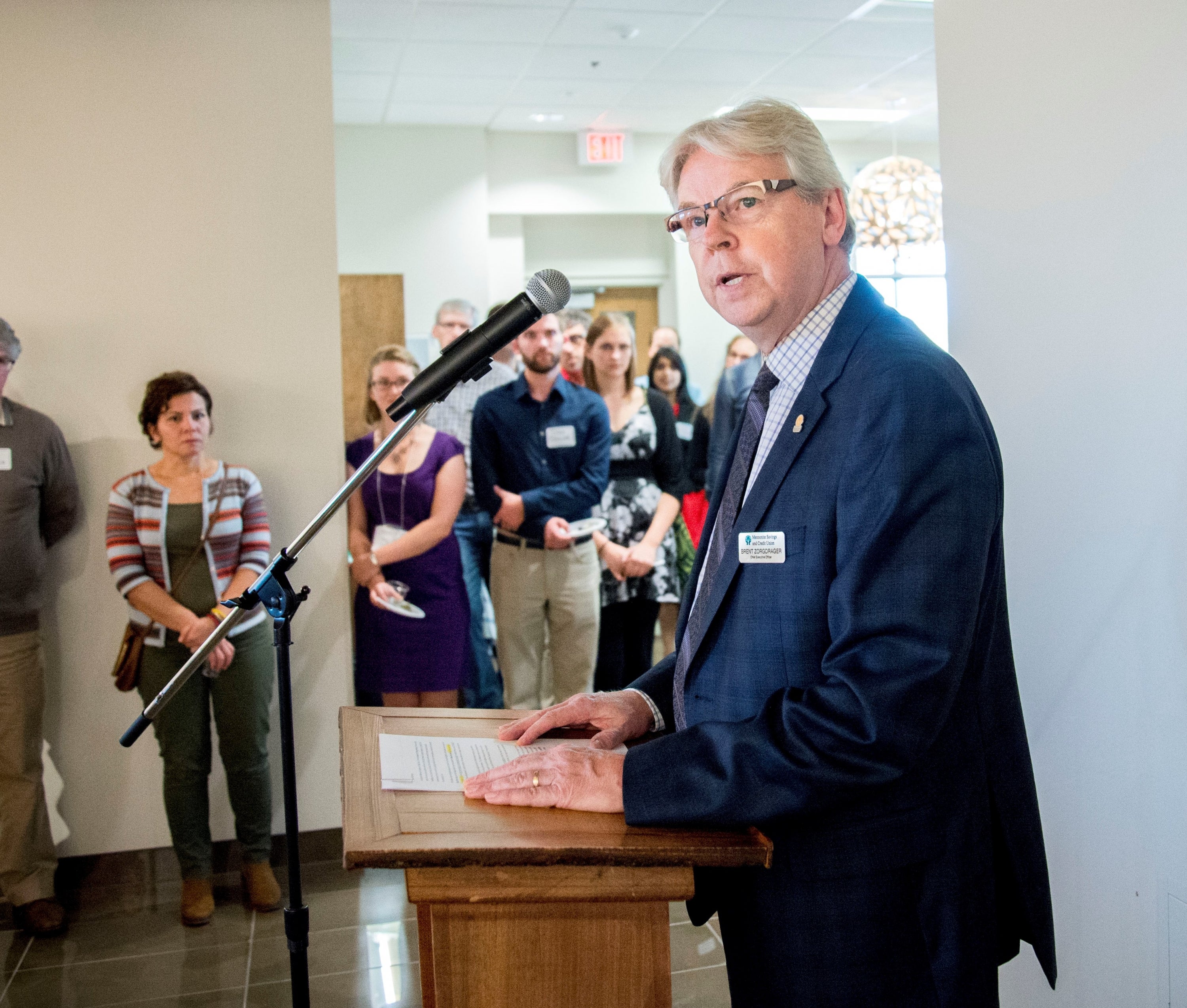 MSCU CEO Brent Zorgdrager speaks at the  Frank and Helen Epp Peace Incubator opening