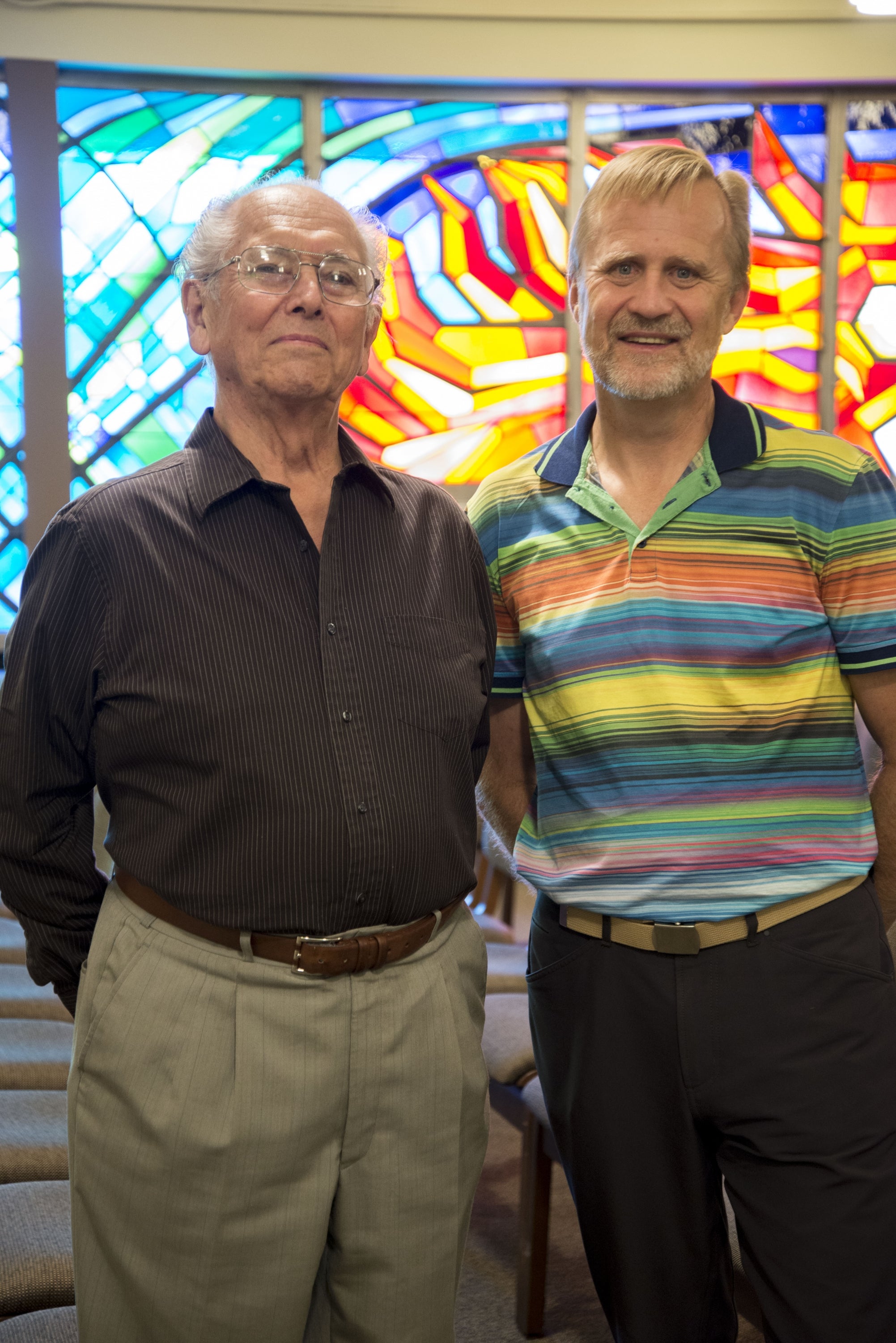 Walter Klaassen and Ed Janzen in the chapel.