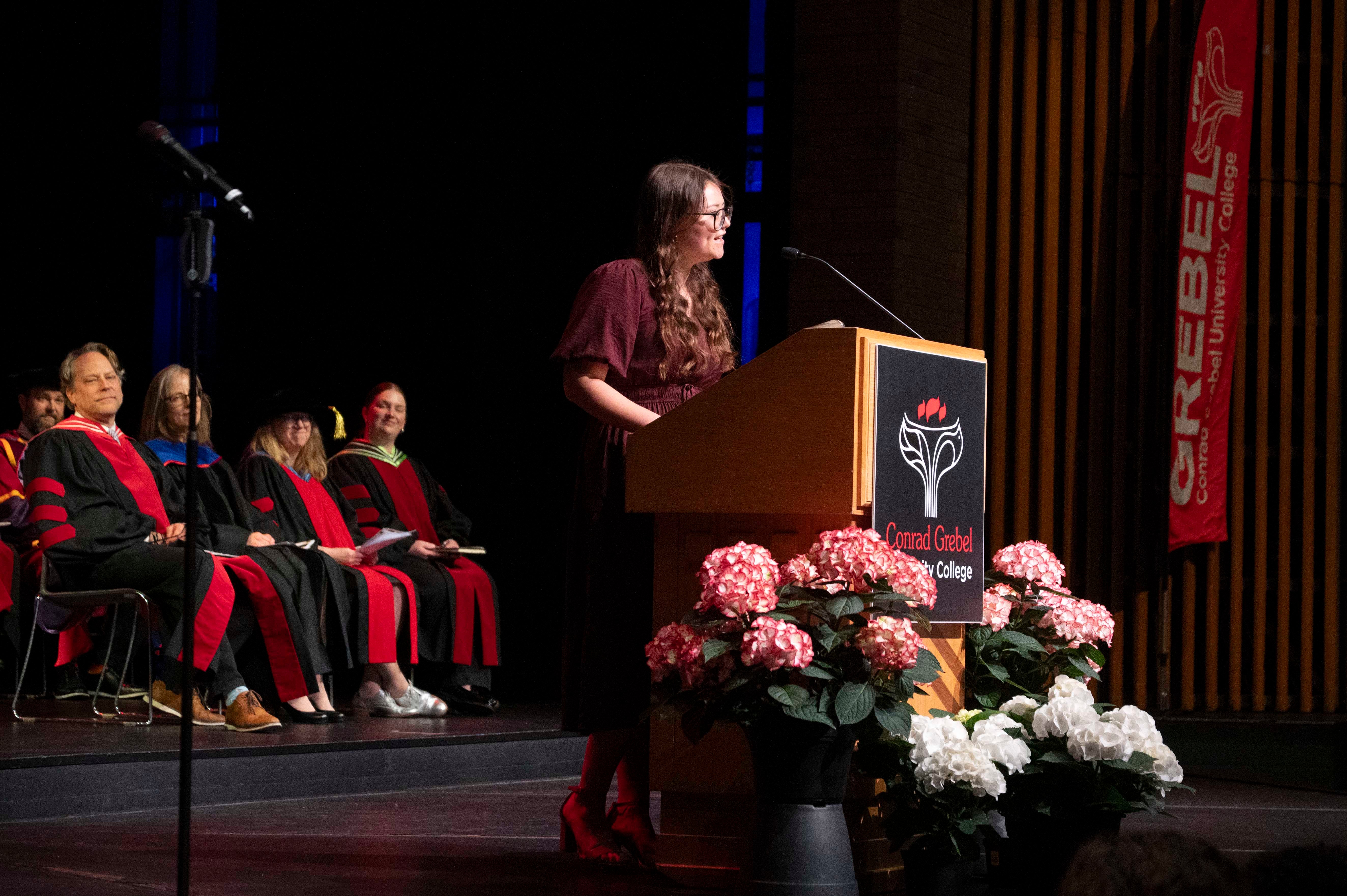 Olivia Song giving the valedictorian address