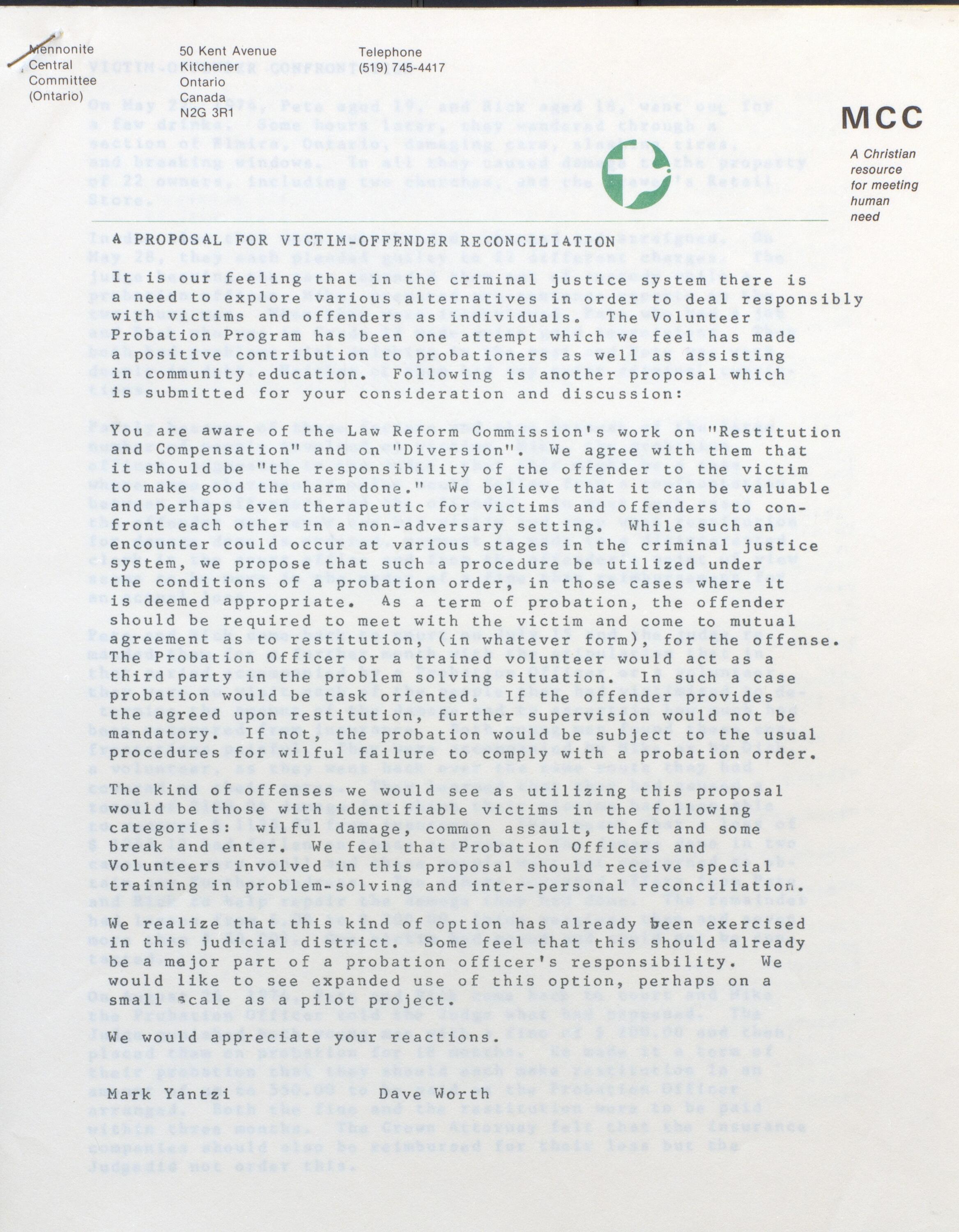 MCC victim reconciliation purposal 