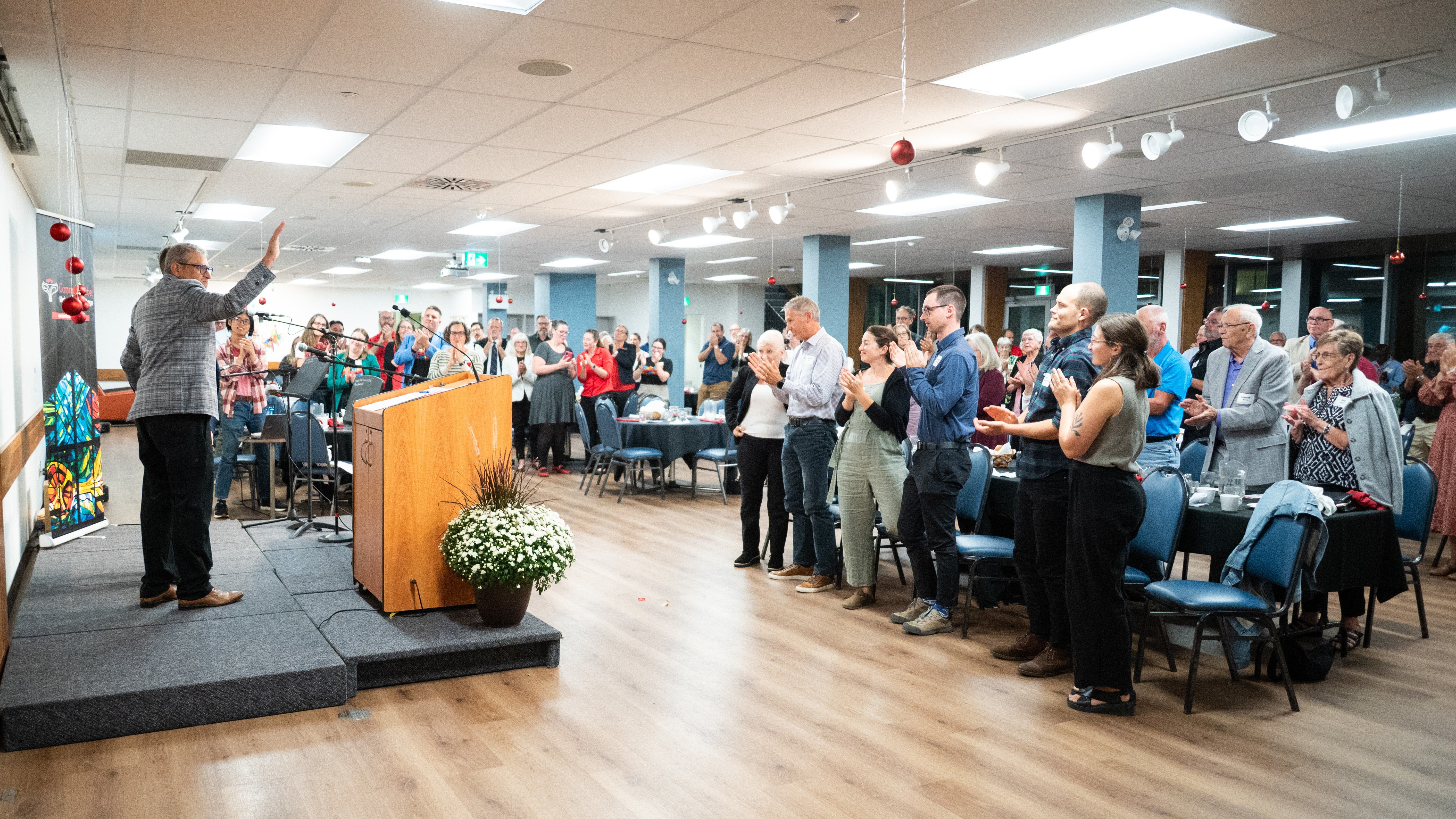 Fred Martin at his retirement party, speaking
