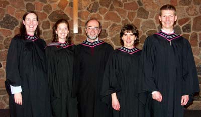2006 Master of Theological Studies Graduates: Michelle Cameron, Kerrie Engler, David Nicol, Janet Bauman, and Chip Bender. 