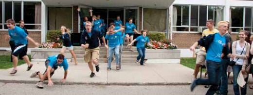 Students running out of the residence at Grebel in 