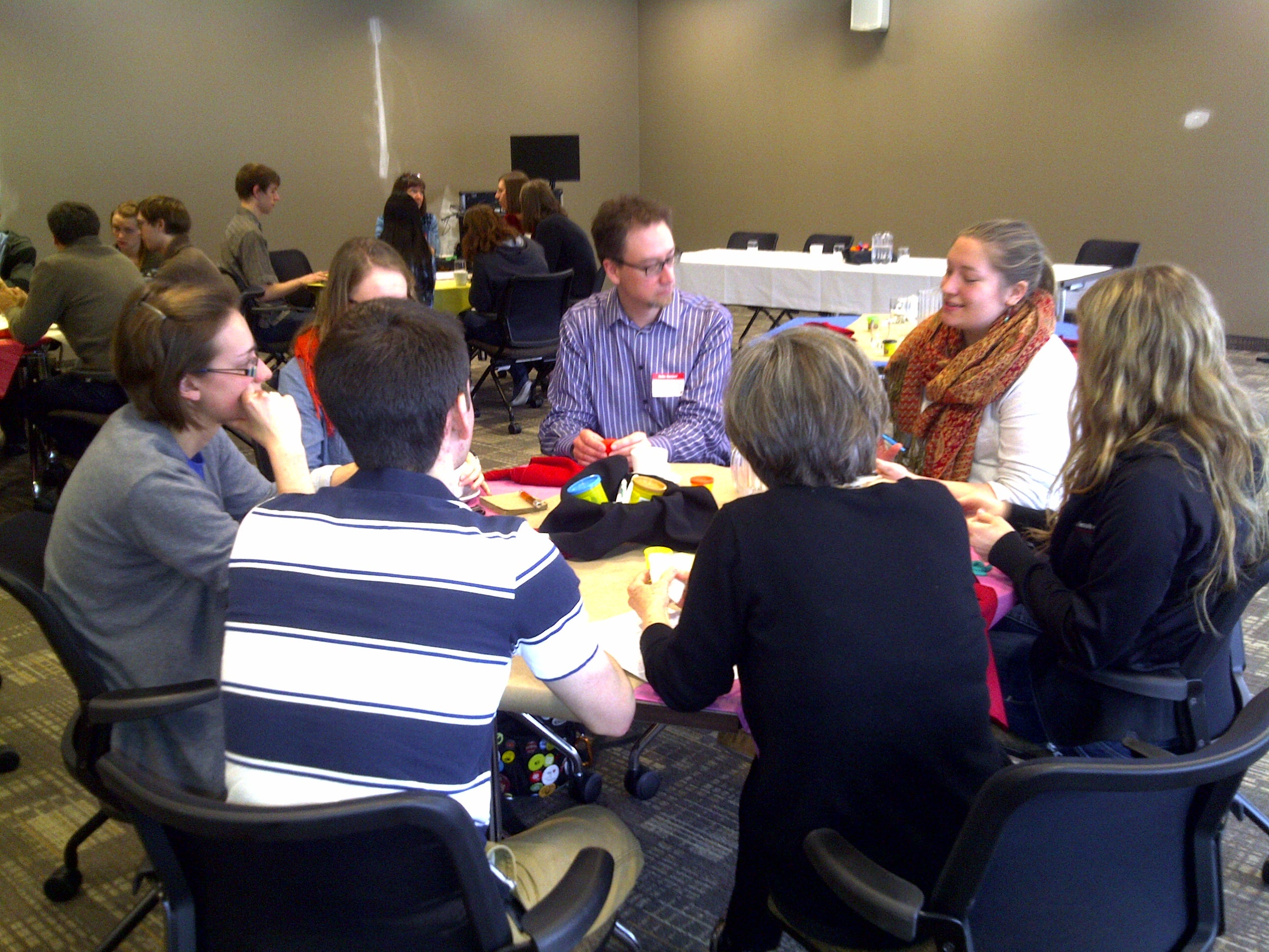 Students around tables