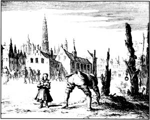 Painting - Adriaen Wens hunts among the ashes for his mother’s tongue screw while his three-year-old brother looks on.