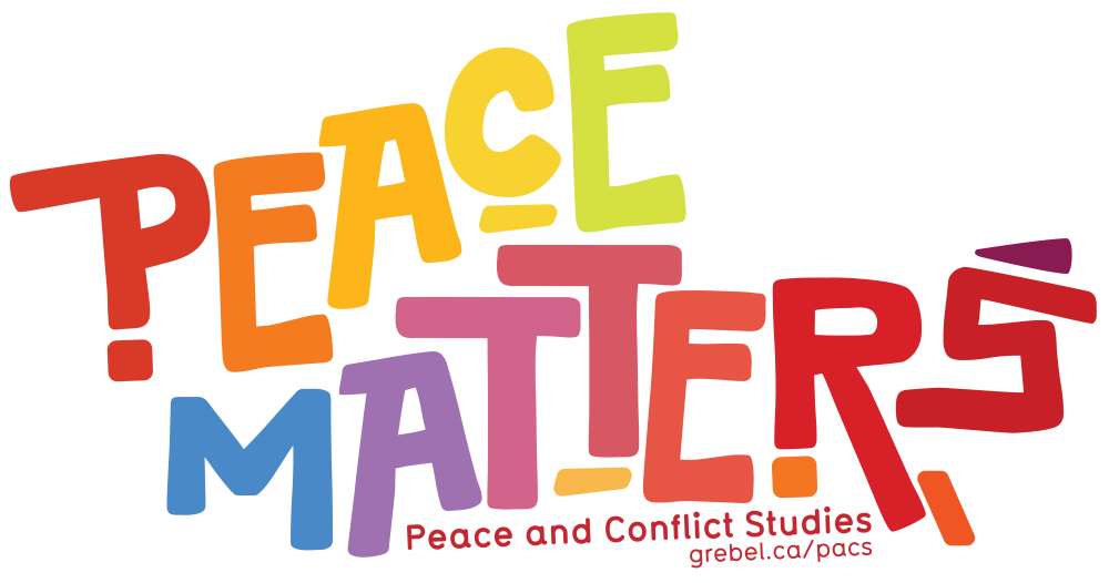 Peace Matters, spelled out in bright colours, and a fun, angled font