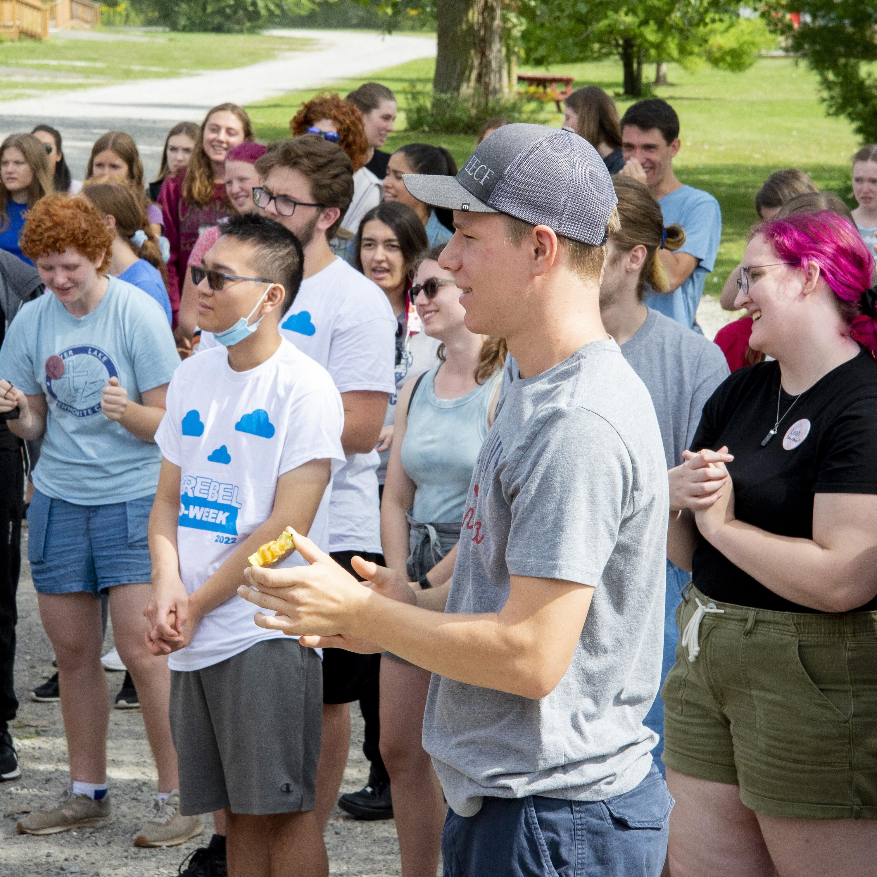 students standing outside together